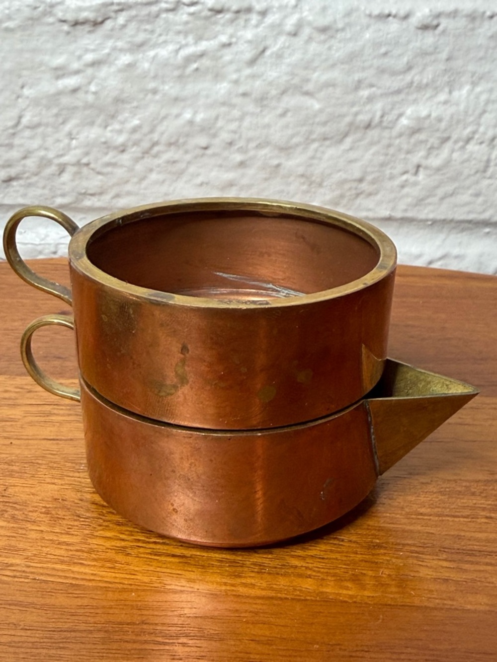Copper & Brass Vintage stackable Cream & Sugar Rustic Farmhouse Patina